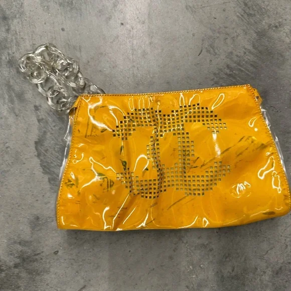 CHANEL | Bags | Authentic Vintage Chanel Yellow Patent Leather Lucite Wrist Bag  Damaged | Poshmark